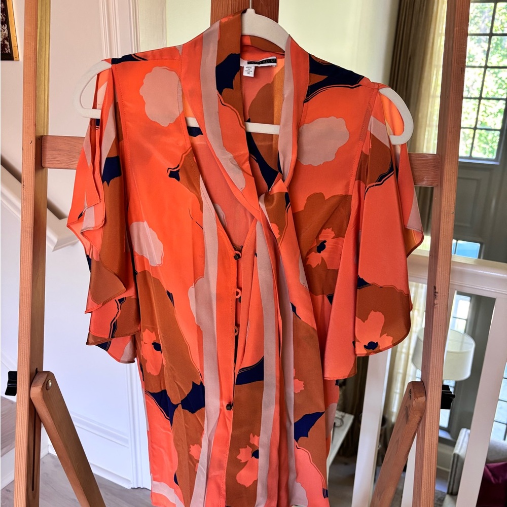 Tracy Reese Orange and Blue Floral Blouse